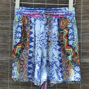 Aztec print silk embellished shorts